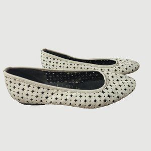 Vintage Tictactoes Leather Flats White Open Weave Holes size 7